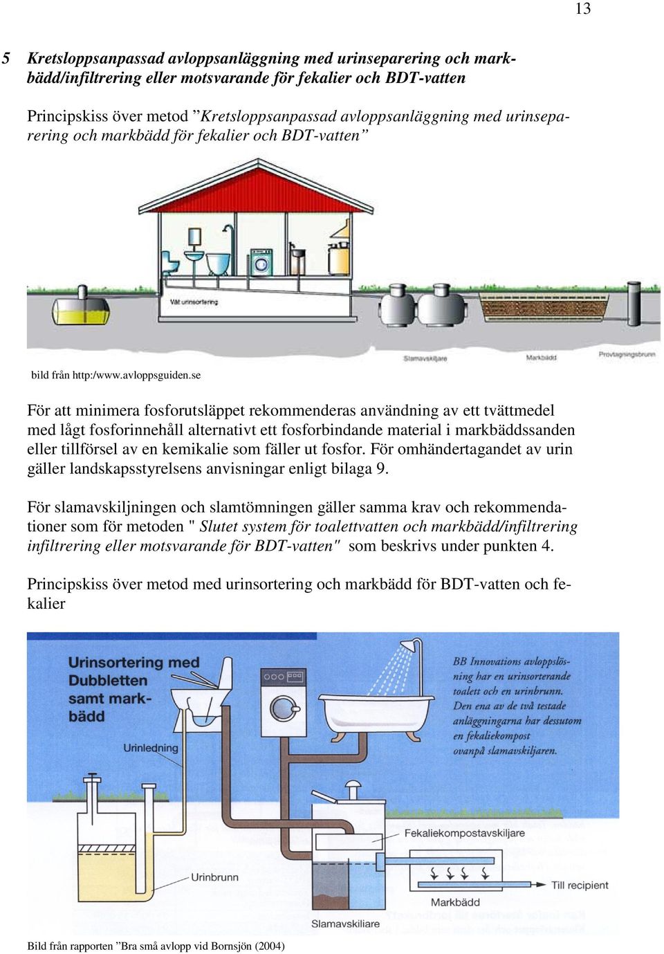 se För att minimera fosforutsläppet rekommenderas användning av ett tvättmedel med lågt fosforinnehåll alternativt ett fosforbindande material i markbäddssanden eller tillförsel av en kemikalie som