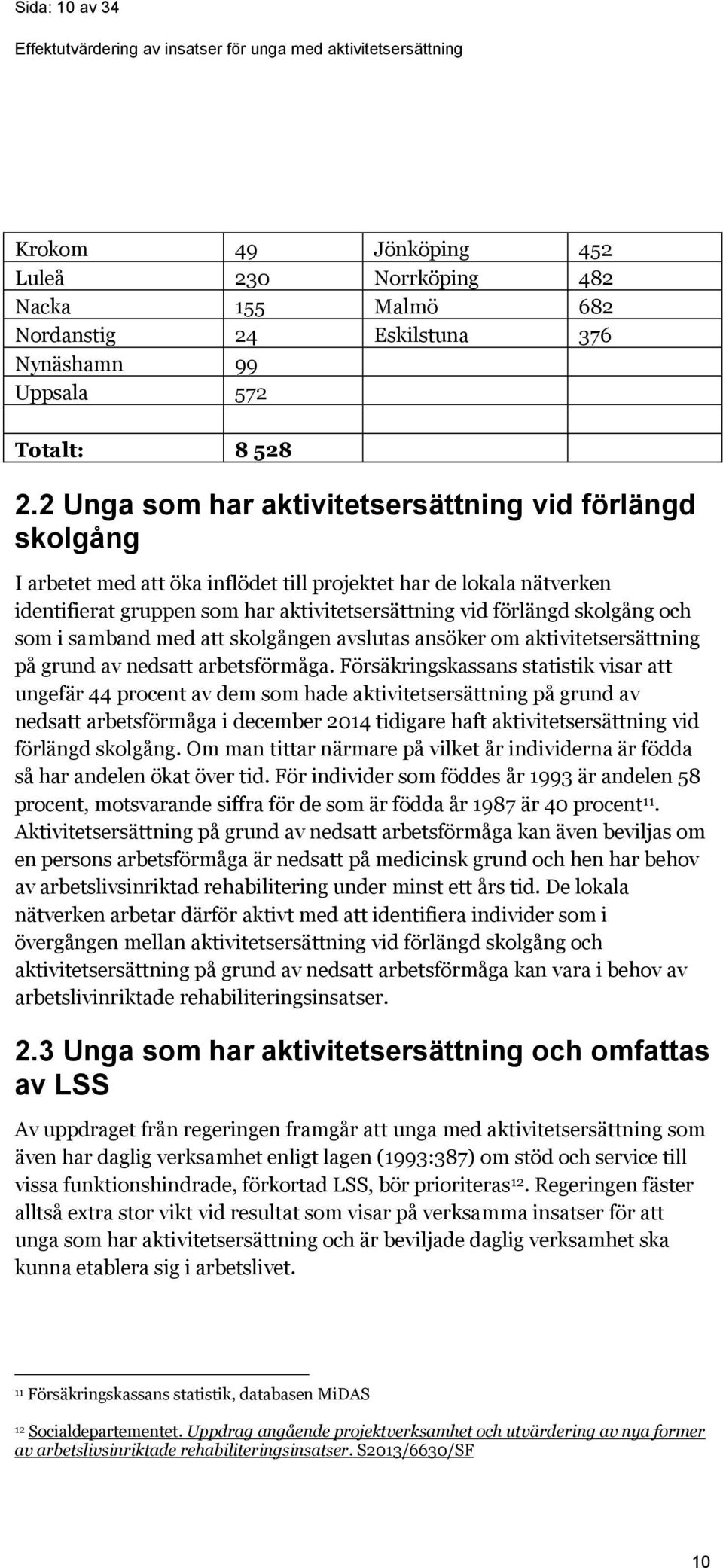 och som i samband med att skolgången avslutas ansöker om aktivitetsersättning på grund av nedsatt arbetsförmåga.