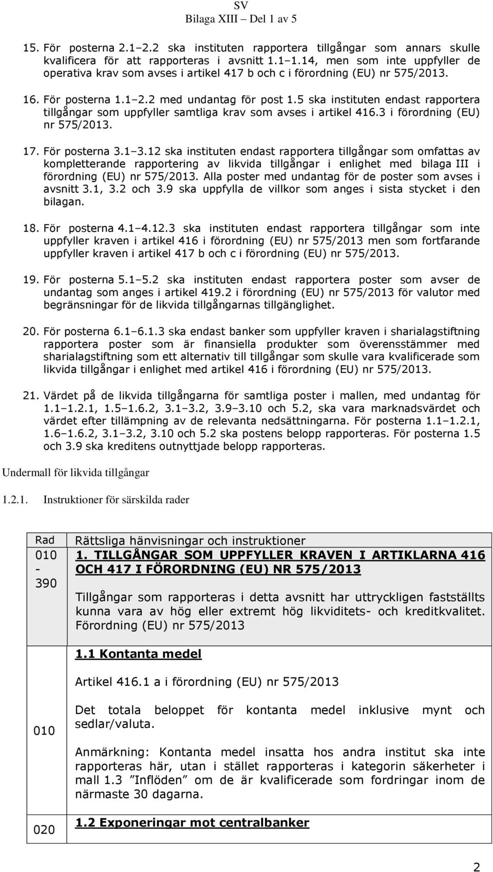 5 ska instituten endast rapportera tillgångar som uppfyller samtliga krav som avses i artikel 416.3 i förordning (EU) nr 575/2013. 17. För posterna 3.1 3.