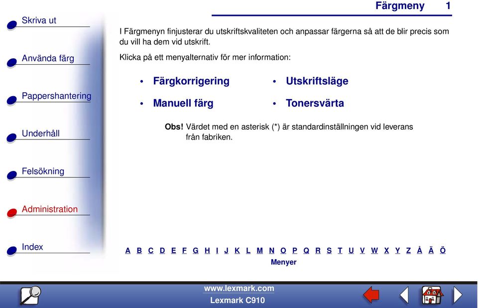 Klicka på ett menyalternativ för mer information: 1 Färgkorrigering Manuell