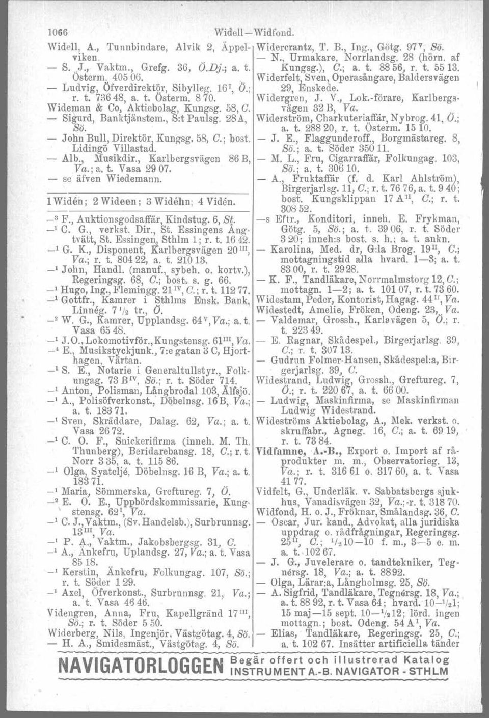 Vasa 2907. se äfven Wiedemann. 1 Widen; 2 Wideen; 3 Widellll; 4 Viden. _3 F., Auktionsgodsaffär, Kindstug. 6, St. ' C. G., verkst. Dir., St. Essingens Äng. tvätt, St. Essingeri, Sthlm 1; r. t. 1642.