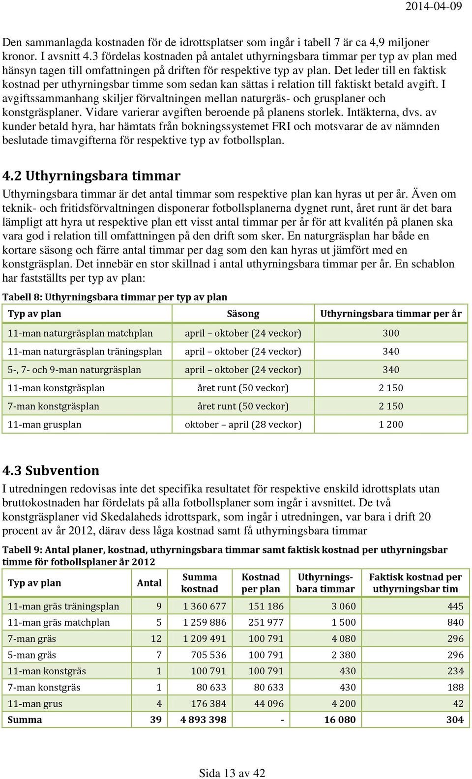 Det leder till en faktisk kostnad per uthyrningsbar timme som sedan kan sättas i relation till faktiskt betald avgift.