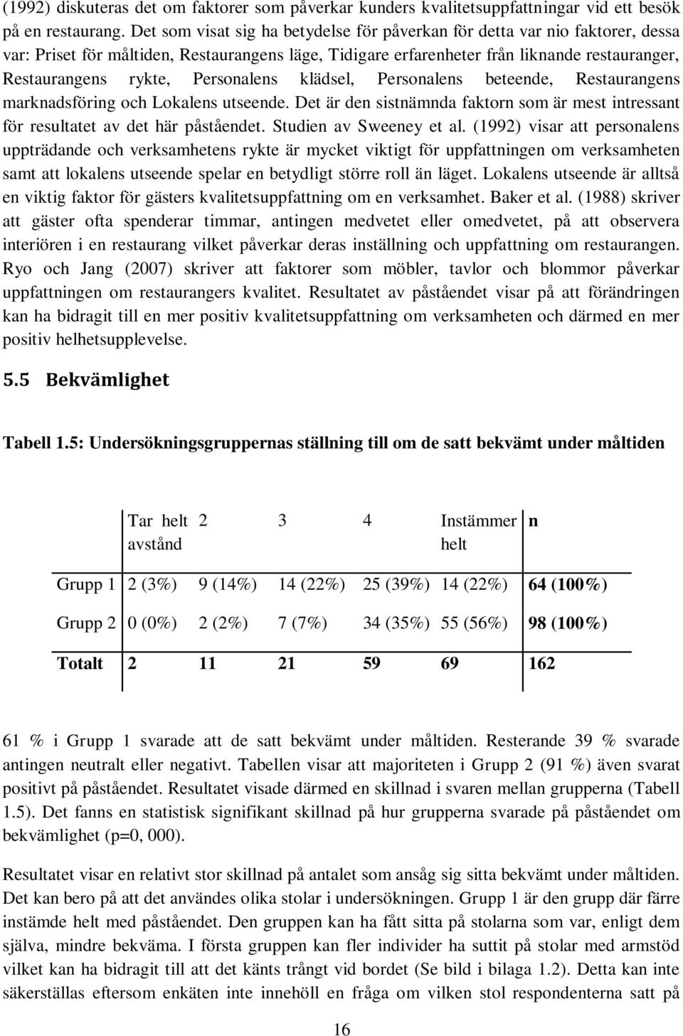 Personalens klädsel, Personalens beteende, Restaurangens marknadsföring och Lokalens utseende. Det är den sistnämnda faktorn som är mest intressant för resultatet av det här påståendet.