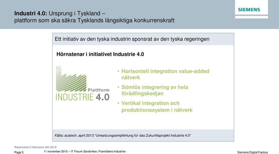 tyska industrin sponsrat av den tyska regeringen Hörnstenar i initiativet Industrie 4.