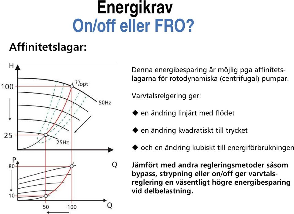 Varvtalsrelgering ger: en ändring linjärt med flödet en ändring kvadratiskt till trycket och en ändring