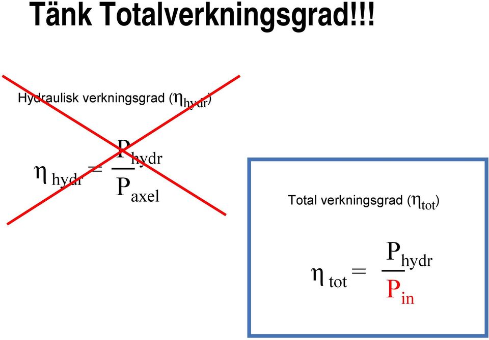 hydr P axel Total verkningsgrad (η tot ) η tot =
