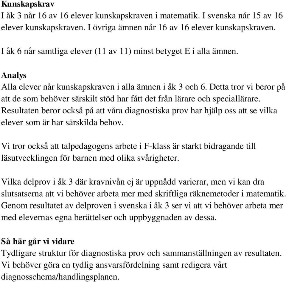 Detta tror vi beror på att de som behöver särskilt stöd har fått det från lärare och speciallärare.