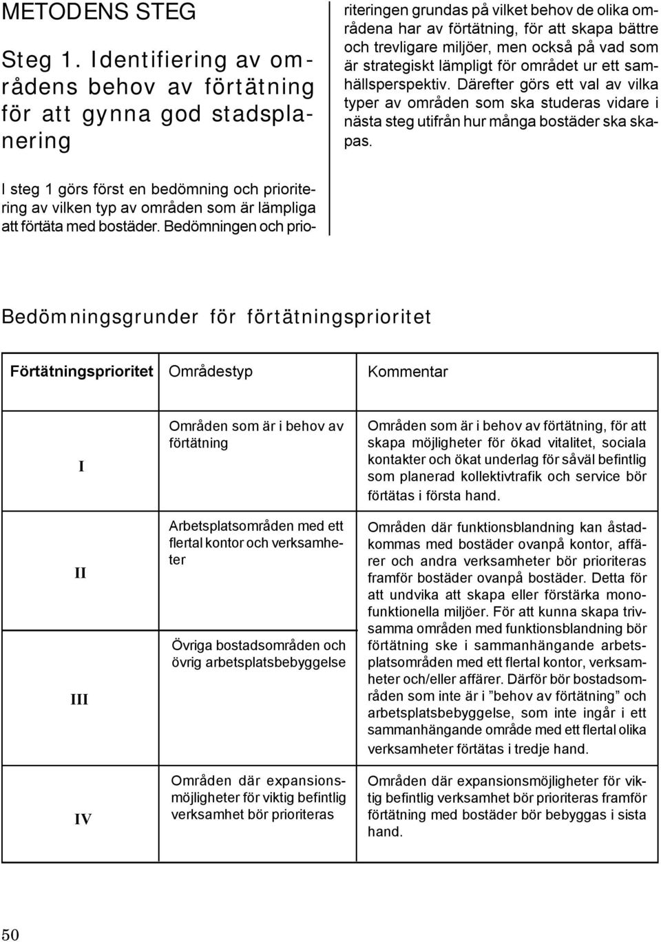 Bedömningen och prioriteringen grundas på vilket behov de olika områdena har av förtätning, för att skapa bättre och trevligare miljöer, men också på vad som är strategiskt lämpligt för området ur