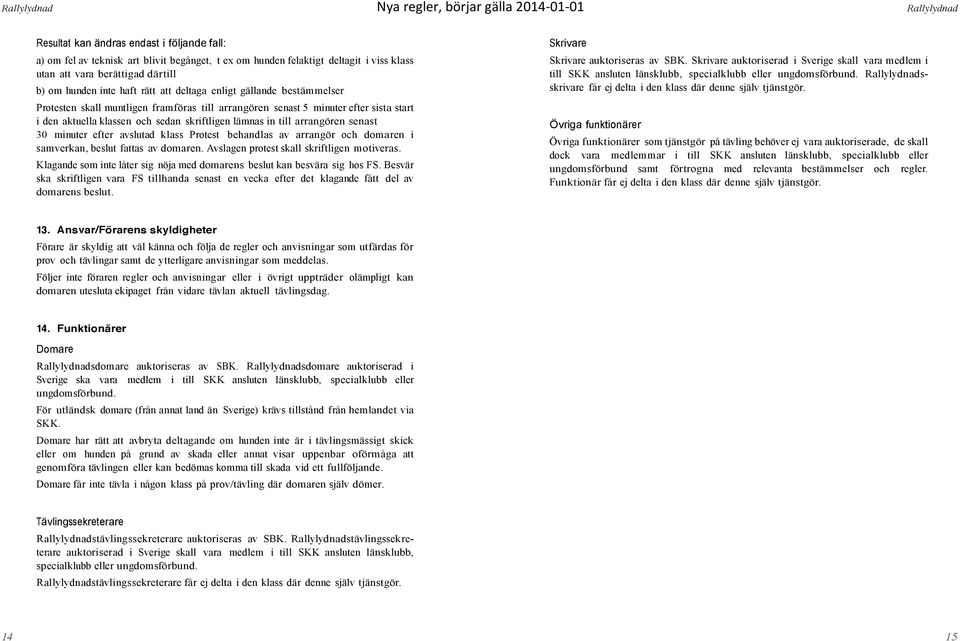 senast 30 minuter efter avslutad klass Protest behandlas av arrangör och domaren i samverkan, beslut fattas av domaren. Avslagen protest skall skriftligen motiveras.