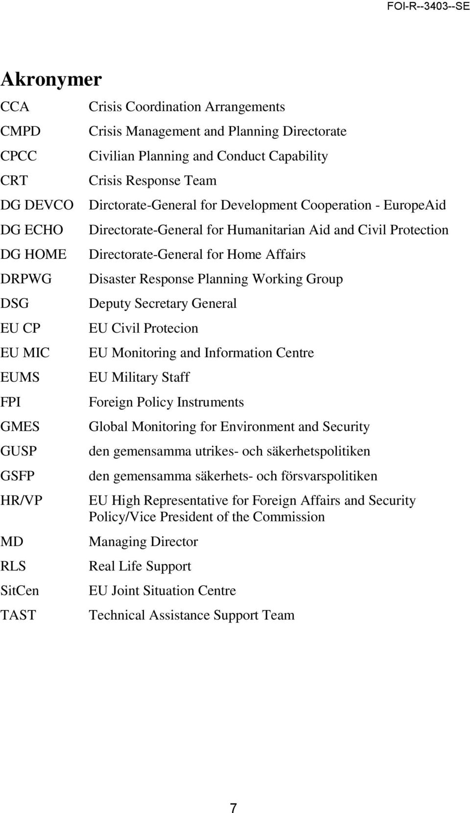 Directorate-General for Home Affairs Disaster Response Planning Working Group Deputy Secretary General EU Civil Protecion EU Monitoring and Information Centre EU Military Staff Foreign Policy