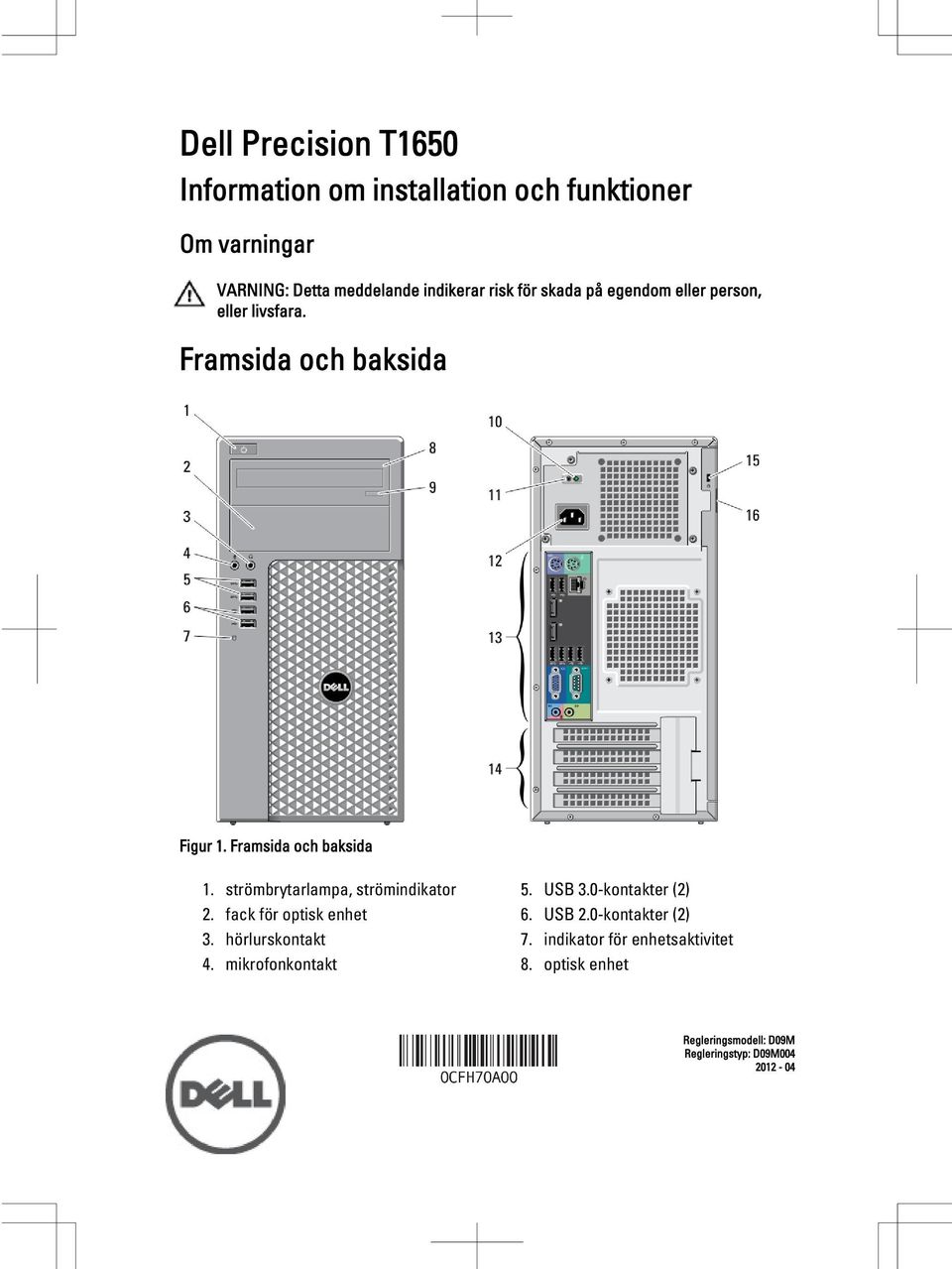 strömbrytarlampa, strömindikator 2. fack för optisk enhet 3. hörlurskontakt 4. mikrofonkontakt 5. USB 3.