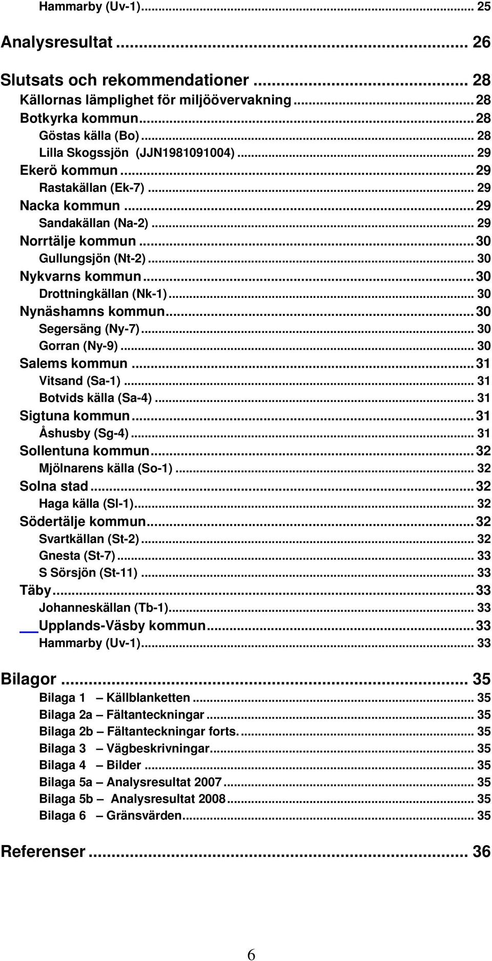 .. 30 Drottningkällan (Nk-1)... 30 Nynäshamns kommun... 30 Segersäng (Ny-7)... 30 Gorran (Ny-9)... 30 Salems kommun... 31 Vitsand (Sa-1)... 31 Botvids källa (Sa-4)... 31 Sigtuna kommun.