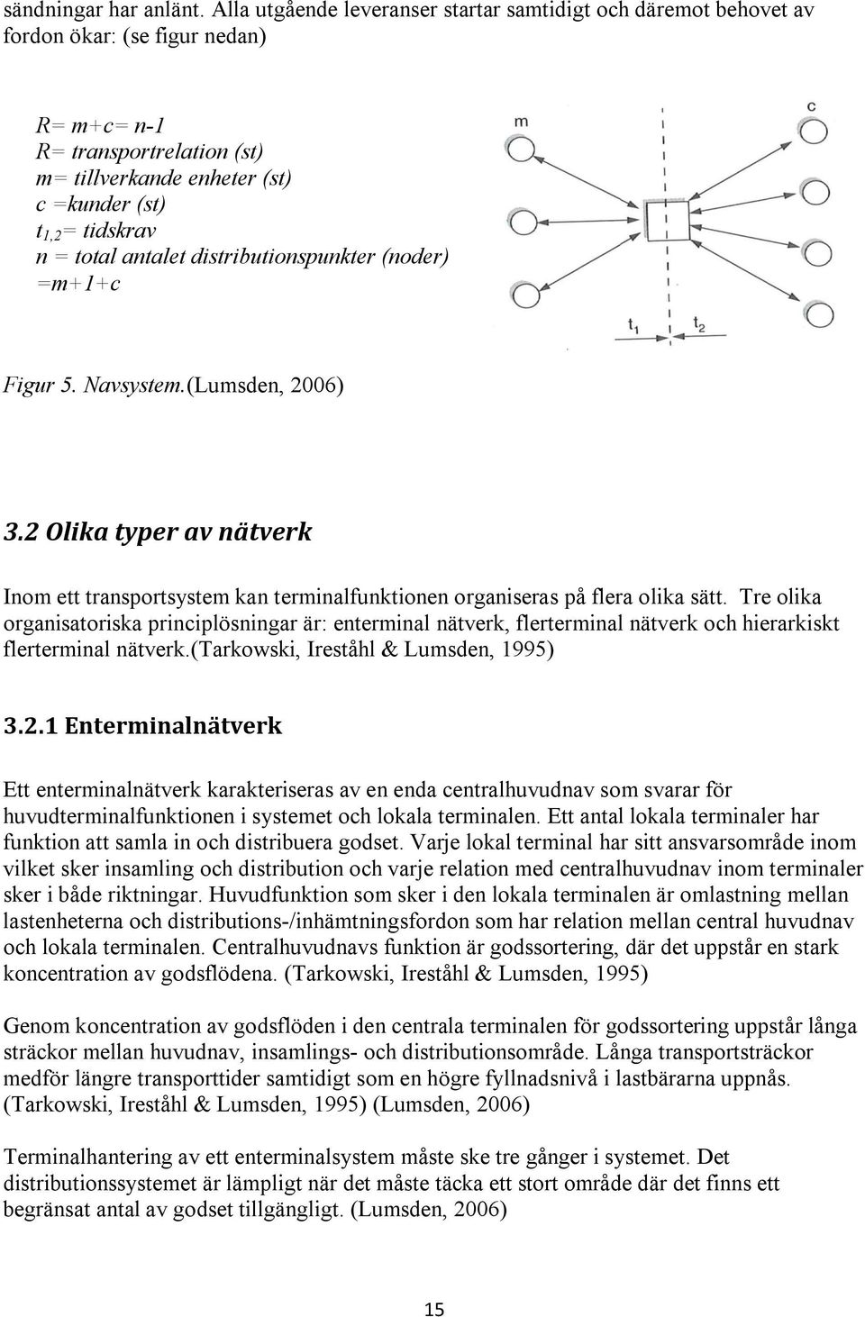 total antalet distributionspunkter (noder) =m+1+c Figur 5. Navsystem.(Lumsden, 2006) 3.2 Olika typer av nätverk Inom ett transportsystem kan terminalfunktionen organiseras på flera olika sätt.