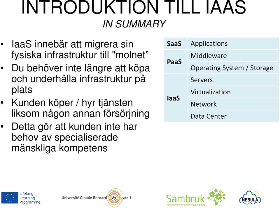 någon annan försörjning Detta gör att kunden inte har behov av specialiserade mänskliga kompetens SaaS