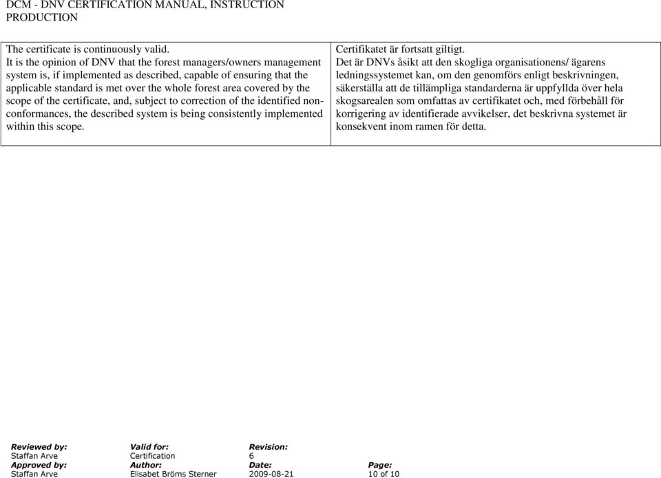 by the scope of the certificate, and, subject to correction of the identified nonconformances, the described system is being consistently implemented within this scope.