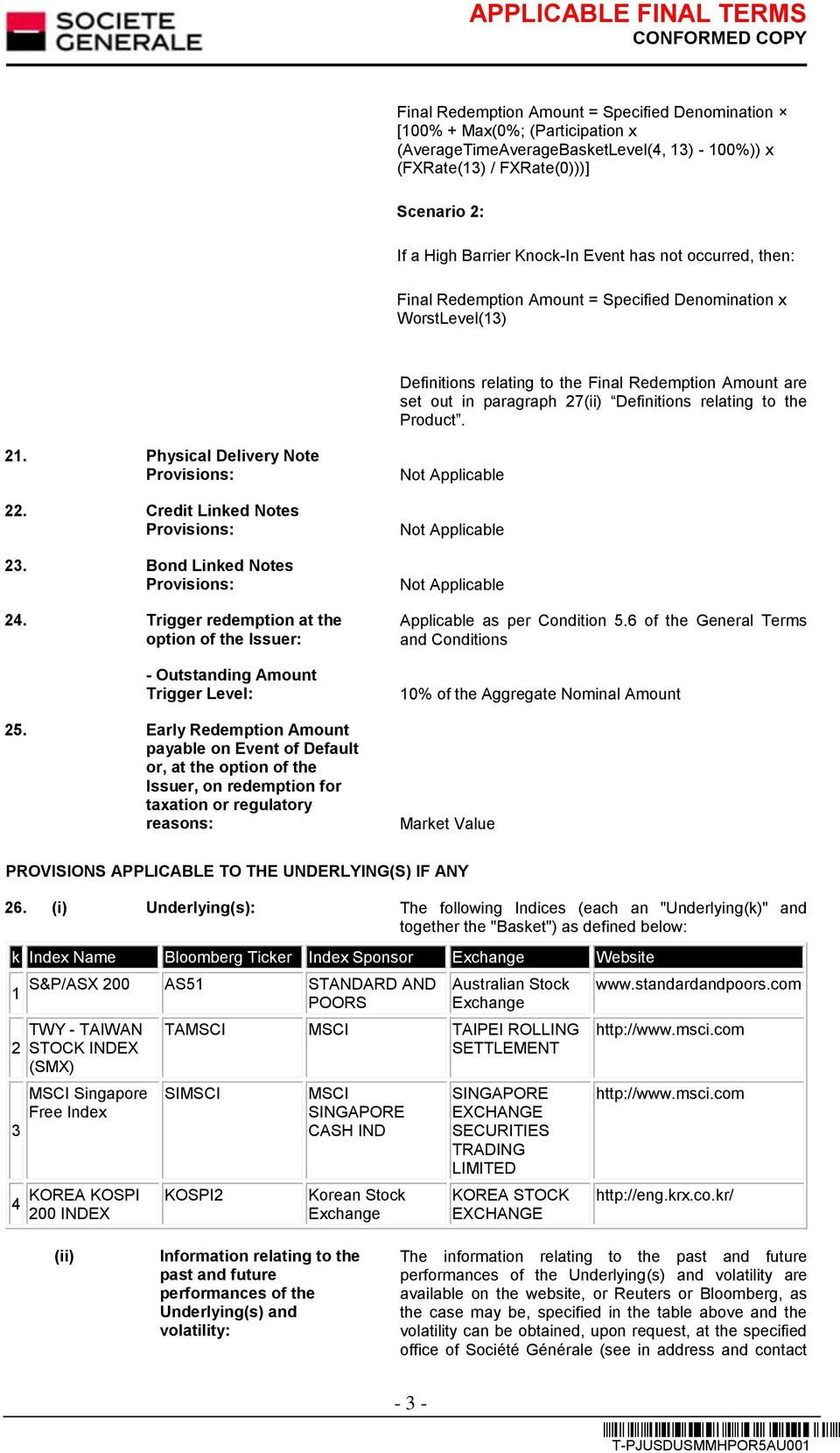 relating to the Product. 21. Physical Delivery Note Provisions: 22. Credit Linked Notes Provisions: 23. Bond Linked Notes Provisions: 24.