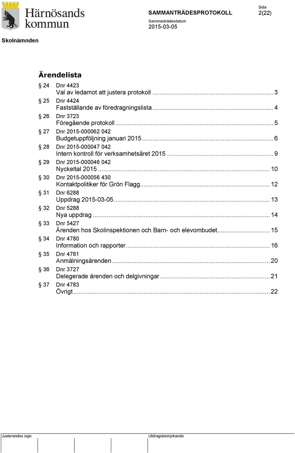 .. 10 30 Dnr 2015-000056 430 Kontaktpolitiker för Grön Flagg... 12 31 Dnr 6288 Uppdrag... 13 32 Dnr 5288 Nya uppdrag.