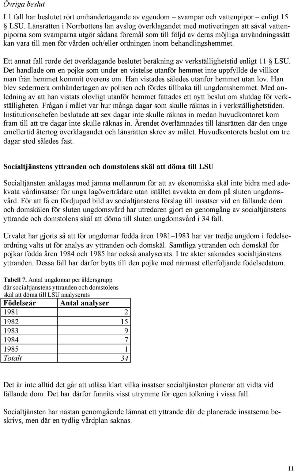 vården och/eller ordningen inom behandlingshemmet. Ett annat fall rörde det överklagande beslutet beräkning av verkställighetstid enligt 11 LSU.