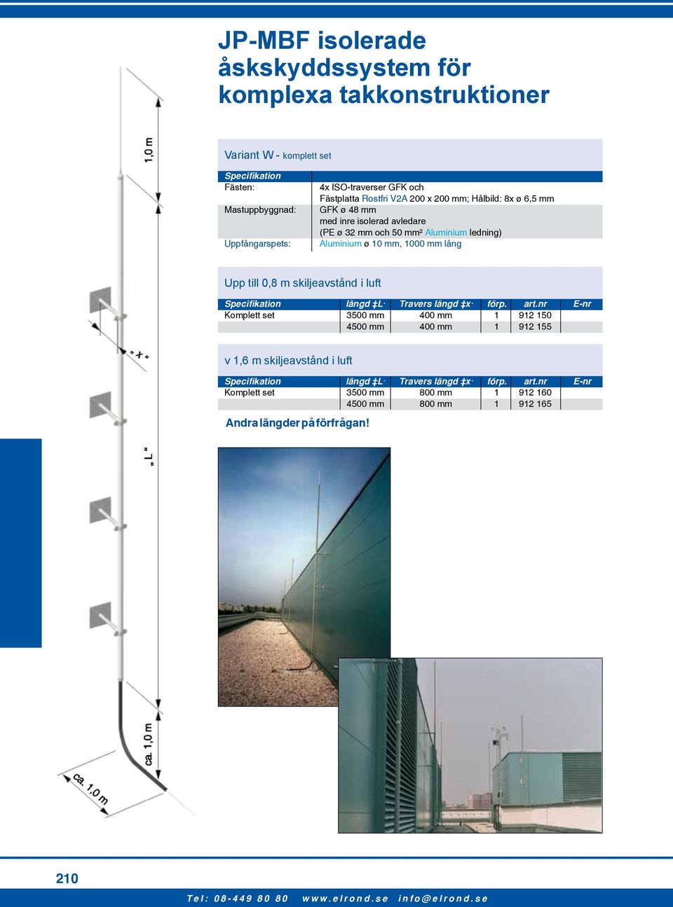 1000 mm lång Upp till 0,8 m skiljeavstånd i luft Specifikation längd L Travers längd x förp. art.
