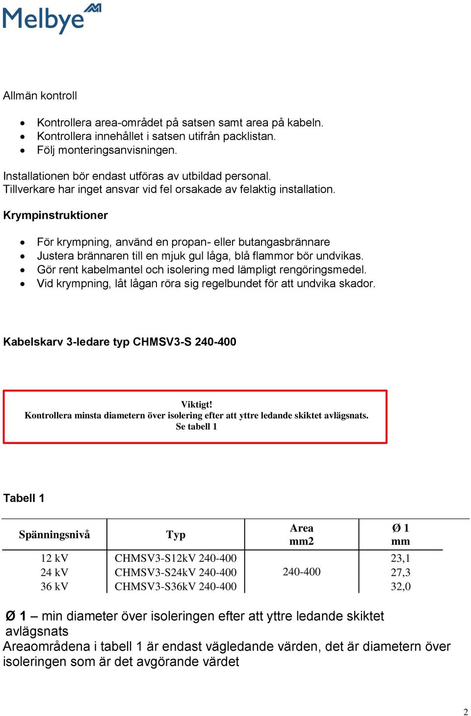 Krympinstruktioner För krympning, använd en propan- eller butangasbrännare Justera brännaren till en mjuk gul låga, blå flammor bör undvikas.