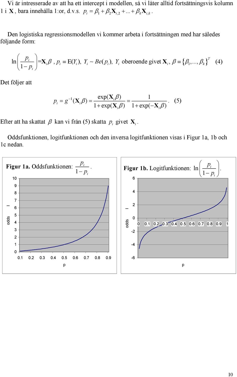 .., βk} (4) p Det följer att exp( Xβ ) p = g ( Xβ ) = =.