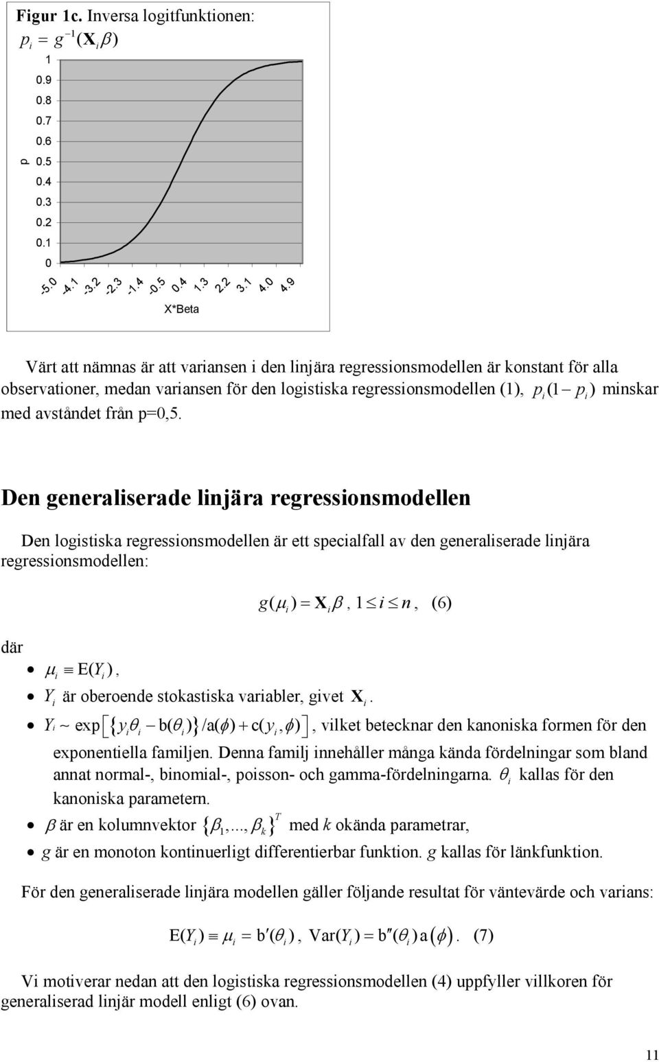 Den generalserade lnjära regressonsmodellen Den logstska regressonsmodellen är ett specalfall av den generalserade lnjära regressonsmodellen: där µ E( Y ), Y är oberoende stokastska varabler, gvet Y