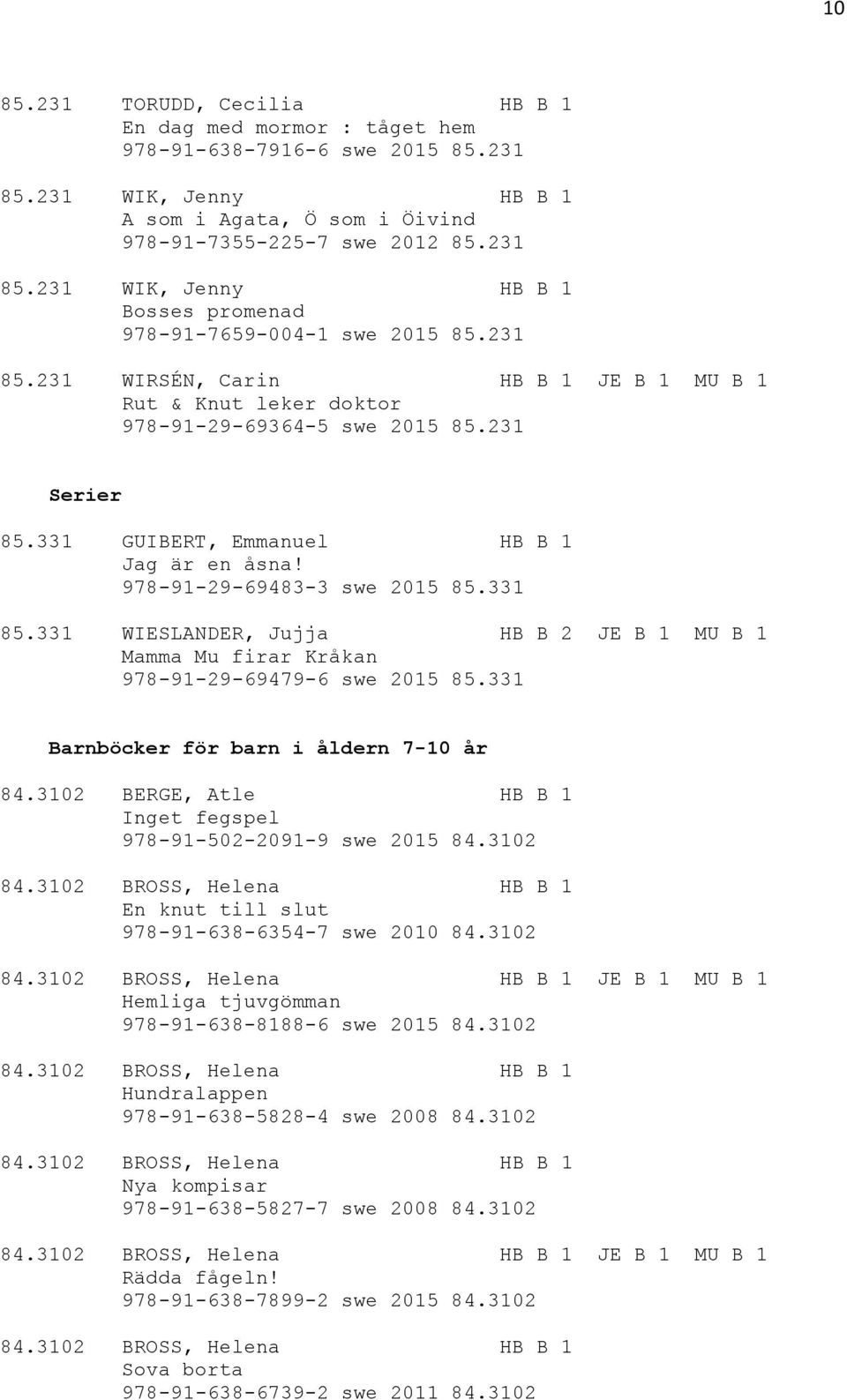 331 WIESLANDER, Jujja HB B 2 JE B 1 MU B 1 Mamma Mu firar Kråkan 978-91-29-69479-6 swe 2015 85.331 Barnböcker för barn i åldern 7-10 år 84.