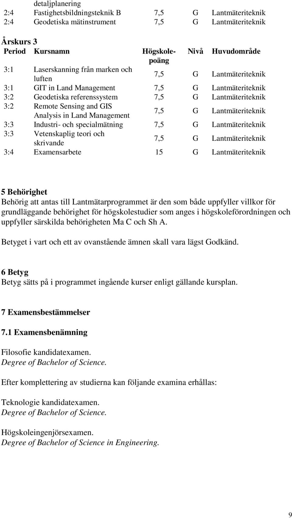 Lantmätarprogrammet är den som både uppfyller villkor för grundläggande behörighet för högskolestudier som anges i högskoleförordningen och uppfyller särskilda behörigheten Ma C och Sh A.