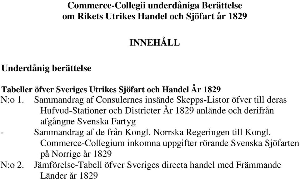 Sammandrag af Consulernes insände Skepps-Listor öfver till deras Hufvud-Stationer och Districter År 1829 anlände och derifrån afgångne