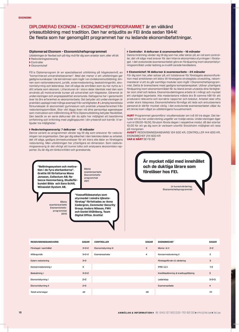 Diplomerad Ekonom Ekonomichefsprogrammet Utbildningen är flexibel och på hög nivå för dig som arbetar som, eller vill bli: Redovisningsansvarig Controller Ekonomichef FEI:s Diplomprogram är en