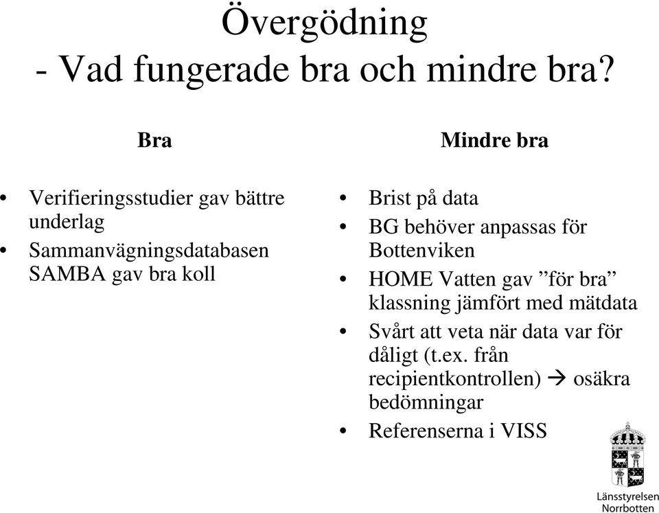 Mindre bra Brist på data BG behöver anpassas för Bottenviken HOME Vatten gav för bra