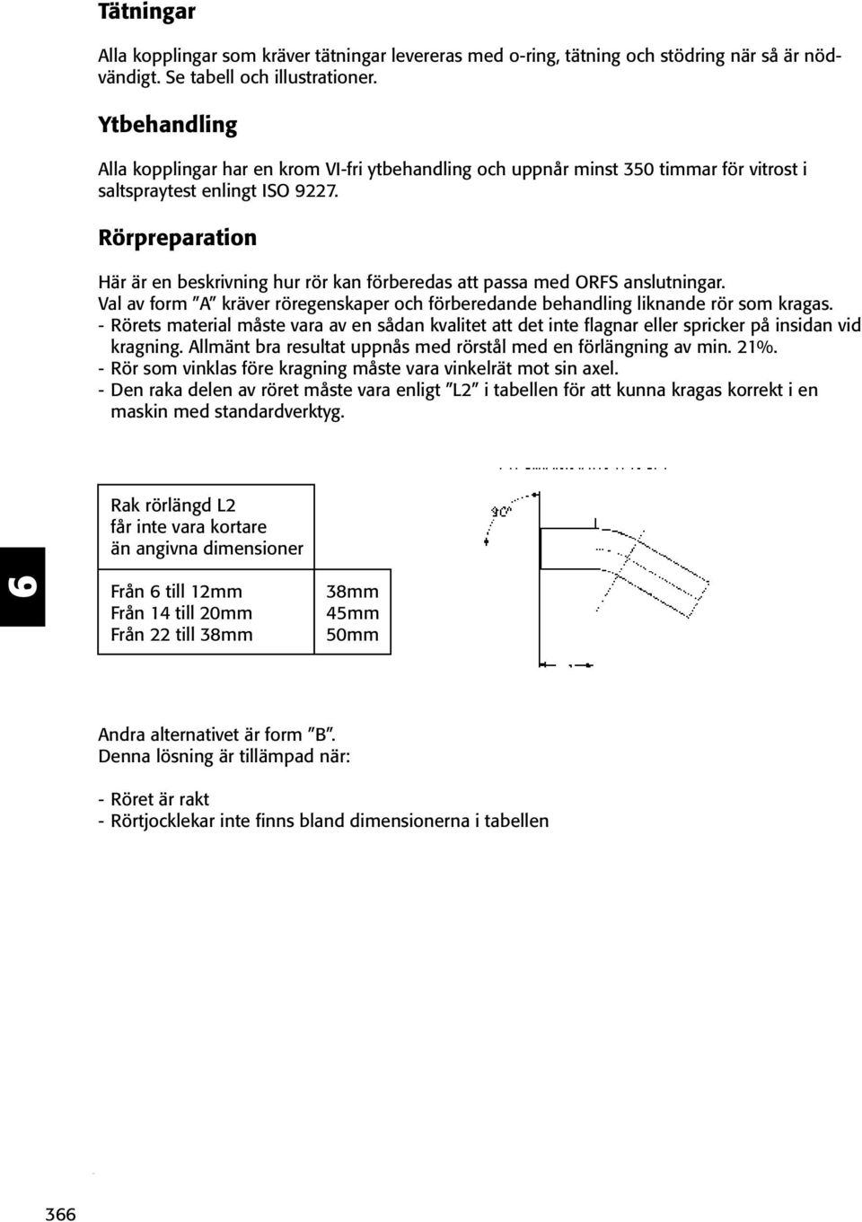 Rörpreparation Här är en beskrivning hur rör kan förberedas att passa med ORFS anslutningar. Val av form A kräver röregenskaper och förberedande behandling liknande rör som kragas.