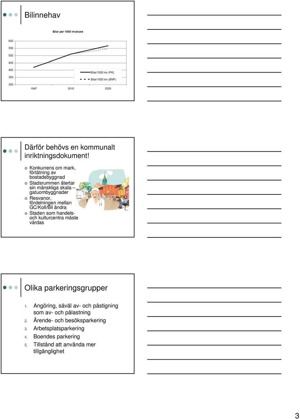 fördelningen mellan GC/Koll/Bil ändra Staden som handelsoch kulturcentra måste vårdas Olika parkeringsgrupper 1.