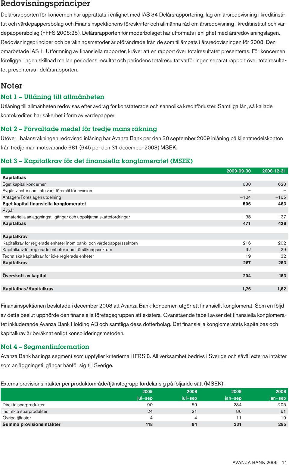 Redovis ningsprinciper och beräkningsmetoder är oförändrade från de som tillämpats i årsredovisningen för 2008.