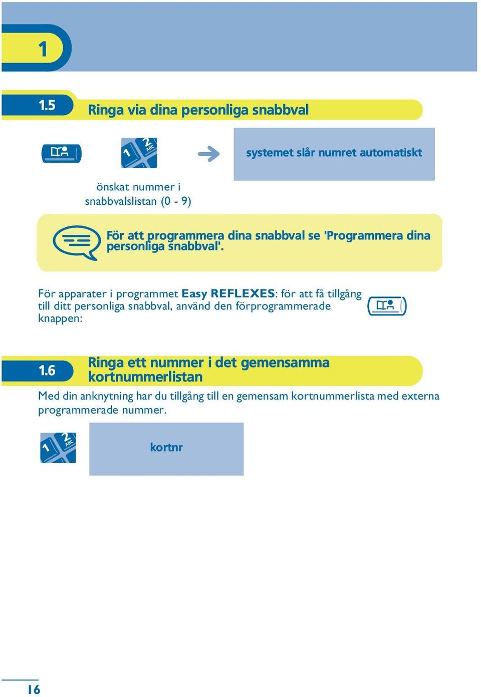 För apparater i programmet Easy REFLEXES: för att få tillgång till ditt personliga snabbval, använd den förprogrammerade