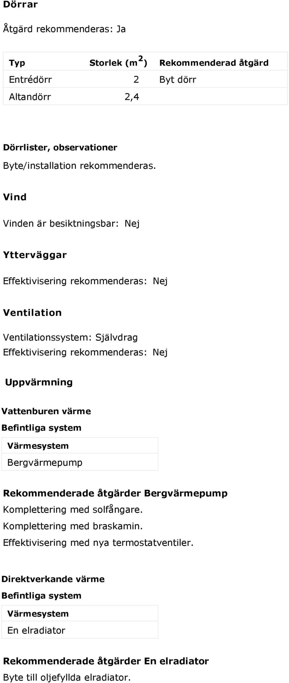 Uppvärmning Vattenburen värme Befintliga system Värmesystem Bergvärmepump Rekommenderade åtgärder Bergvärmepump Komplettering med solfångare.