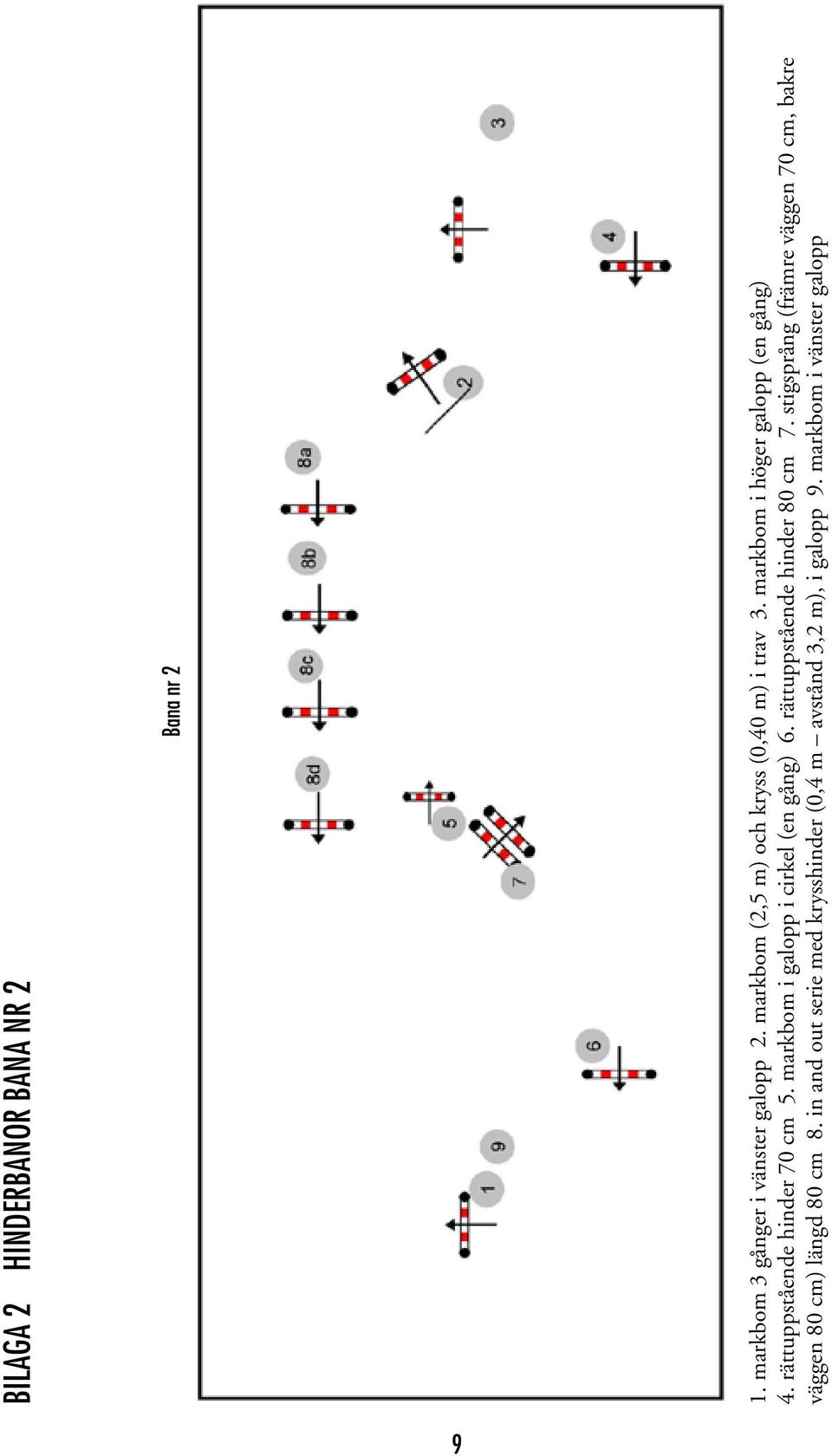 rättuppstående hinder 70 cm 5. markbom i galopp i cirkel (en gång) 6. rättuppstående hinder 80 cm 7.