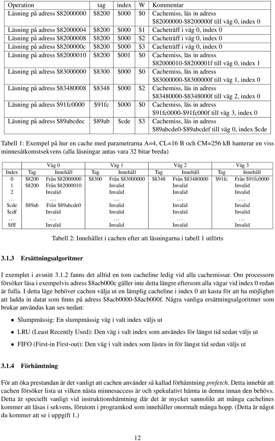 Cachemiss, läs in adress $82000010-$8200001f till väg 0, index 1 Läsning på adress $83000000 $8300 $000 $0 Cachemiss, läs in adress $83000000-$8300000f till väg 1, index 0 Läsning på adress $83480008