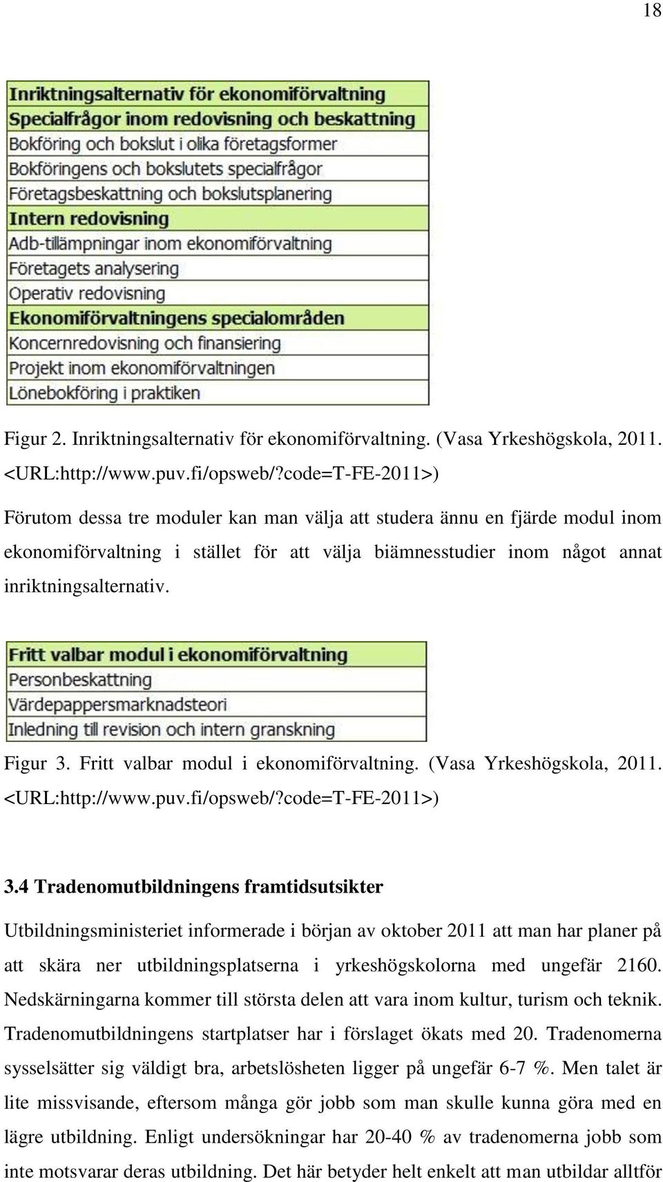 Figur 3. Fritt valbar modul i ekonomiförvaltning. (Vasa Yrkeshögskola, 2011. <URL:http://www.puv.fi/opsweb/?code=T-FE-2011>) 3.