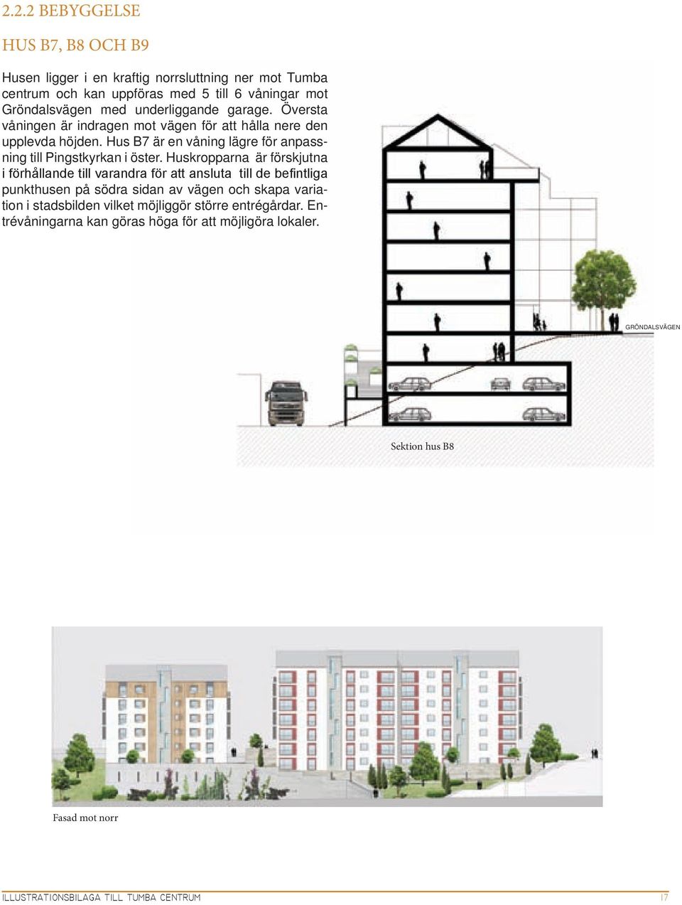 Hus B7 är en våning lägre för anpassning till Pingstkyrkan i öster.