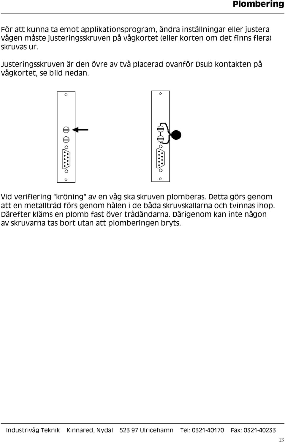 Vid verifiering kröning av en våg ska skruven plomberas.