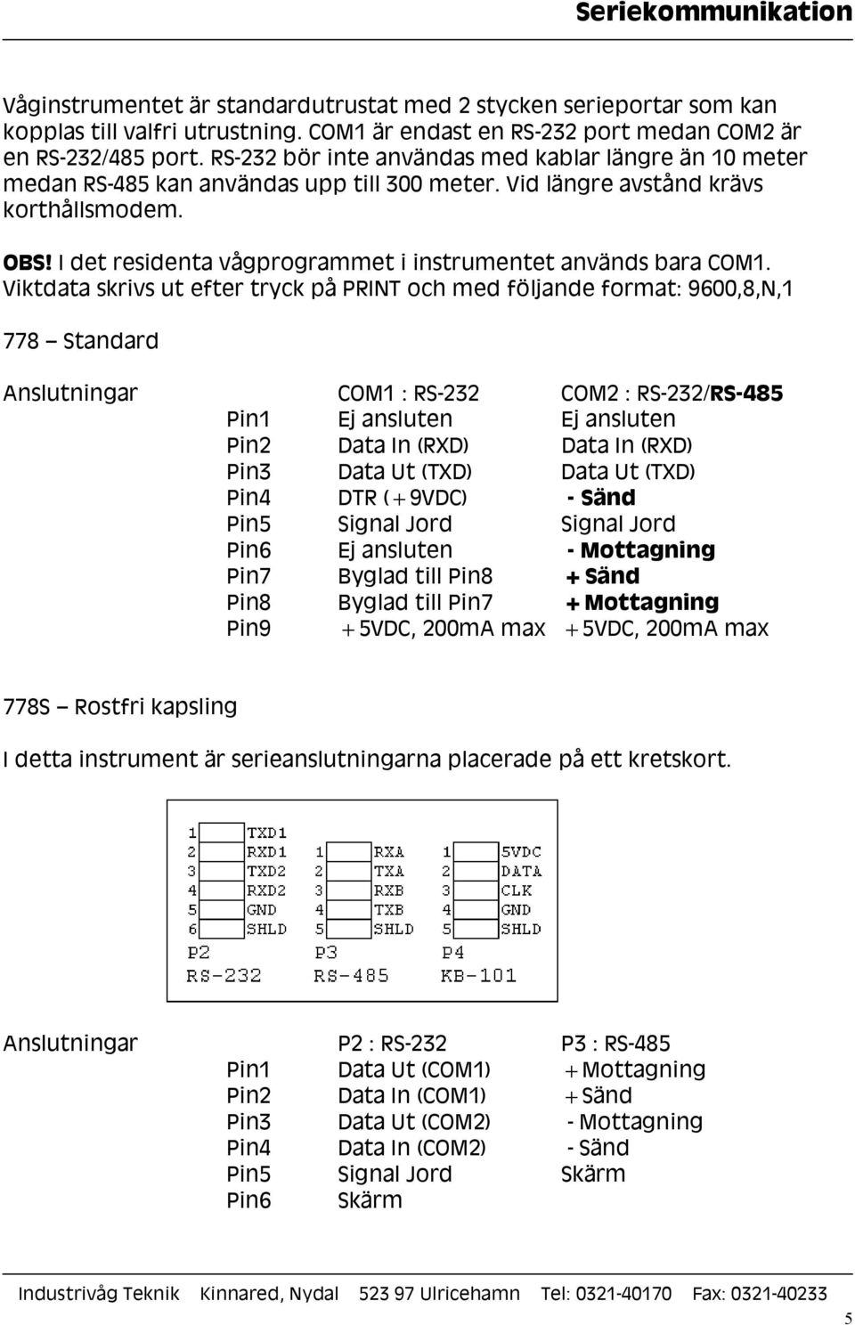 I det residenta vågprogrammet i instrumentet används bara COM1.
