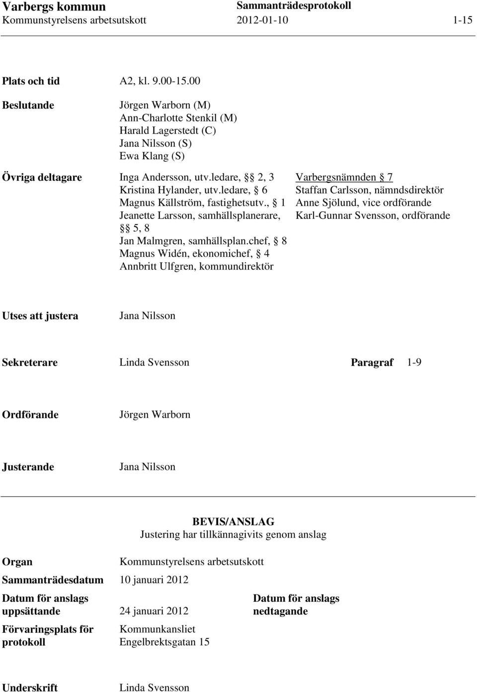 ledare, 6 Magnus Källström, fastighetsutv., 1 Jeanette Larsson, samhällsplanerare, 5, 8 Jan Malmgren, samhällsplan.