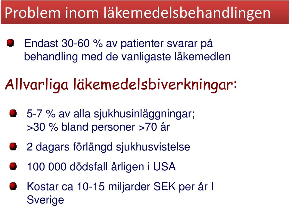 av alla sjukhusinläggningar; >30 % bland personer >70 år 2 dagars förlängd