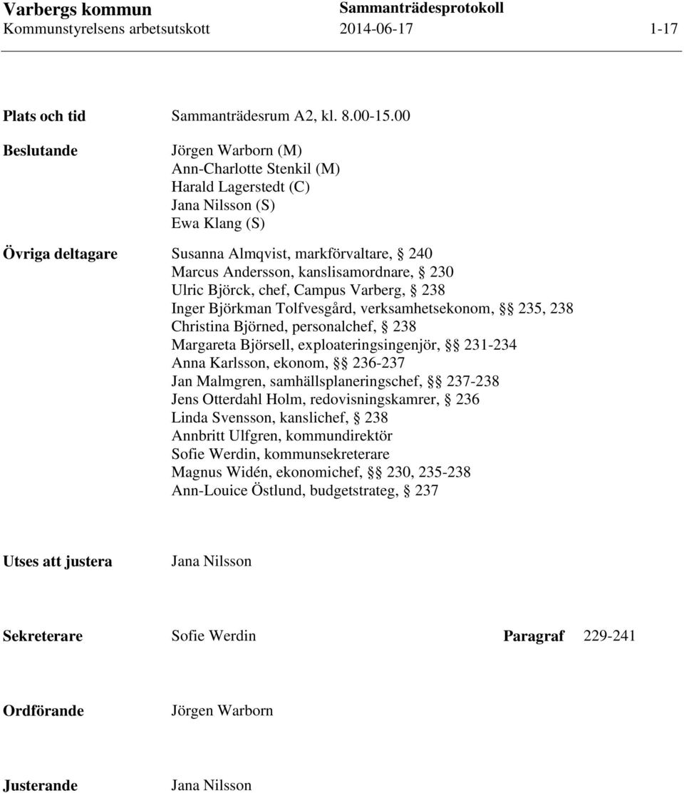 kanslisamordnare, 230 Ulric Björck, chef, Campus Varberg, 238 Inger Björkman Tolfvesgård, verksamhetsekonom, 235, 238 Christina Björned, personalchef, 238 Margareta Björsell, exploateringsingenjör,