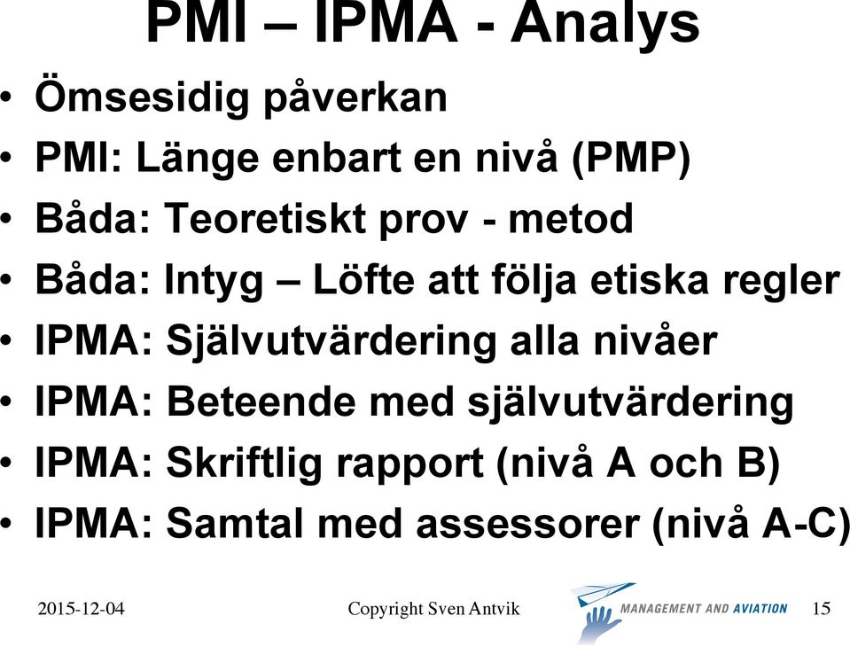 IPMA: Självutvärdering alla nivåer IPMA: Beteende med självutvärdering