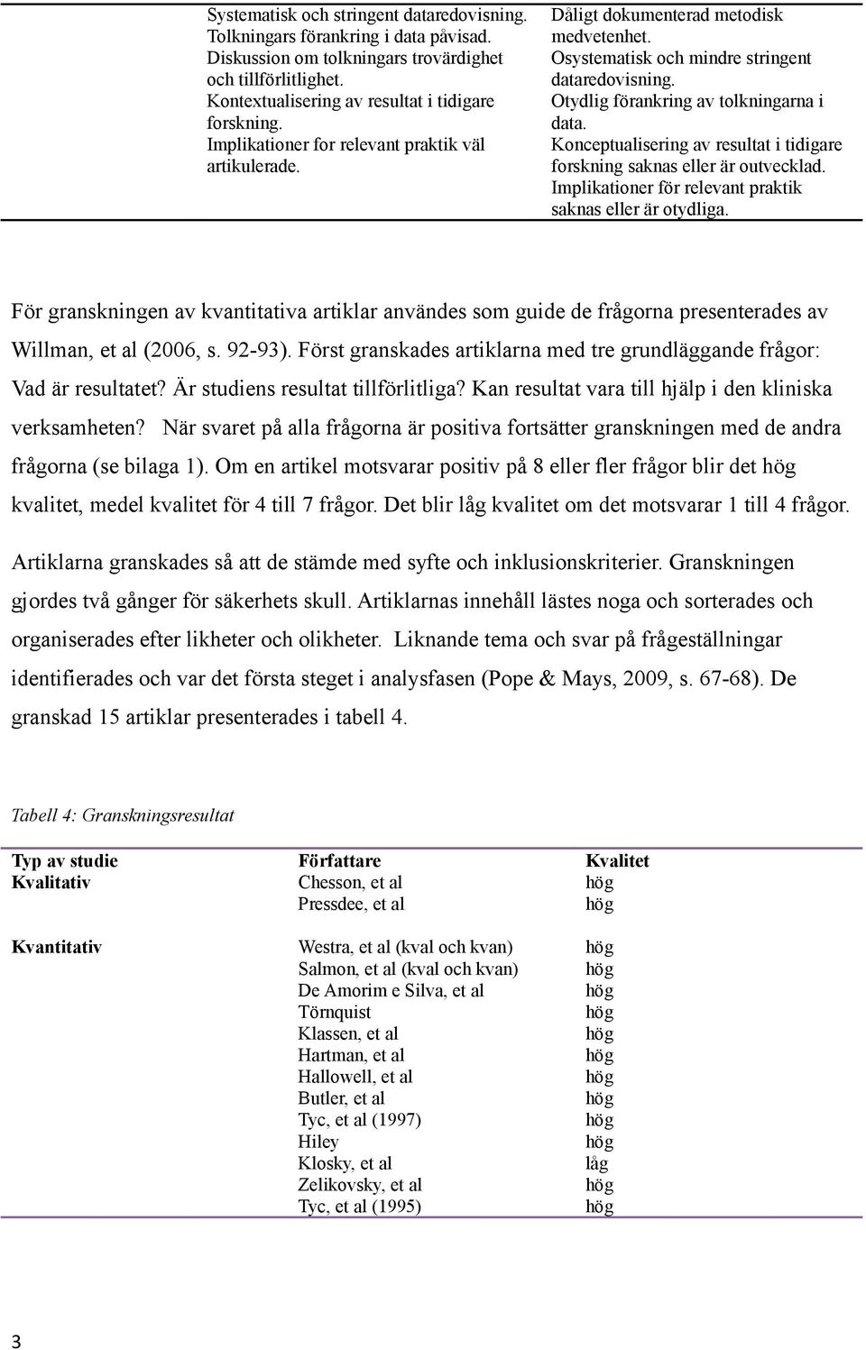 Konceptualisering av resultat i tidigare forskning saknas eller är outvecklad. Implikationer för relevant praktik saknas eller är otydliga.