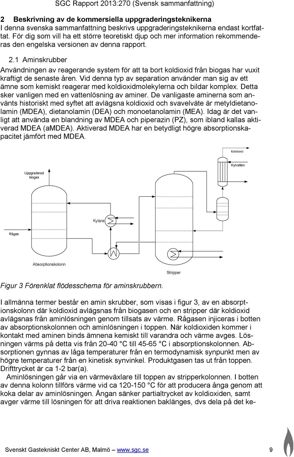 1 Aminskrubber Användningen av reagerande system för att ta bort koldioxid från biogas har vuxit kraftigt de senaste åren.