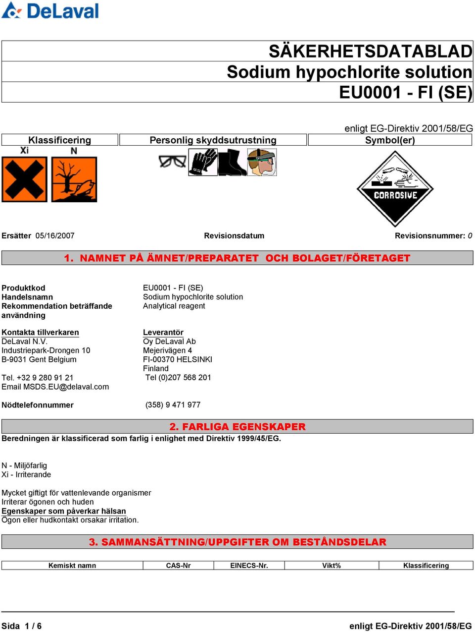 +32 9 280 91 21 Email MSDS.EU@delaval.