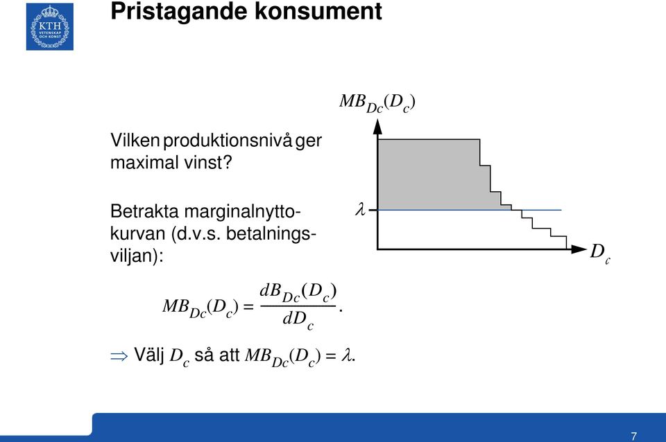 betalningsviljan): D c MB Dc (D c ) = db Dc D c